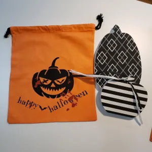H-Orange w/Pumpkin - Halloween Trick or Treat Drawstring Sacks