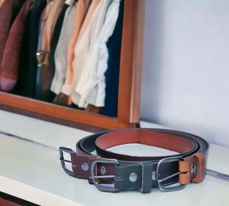 Handmade Men's Solid Leather Belts - 1 1/2 Inch, Sizes 50-58
