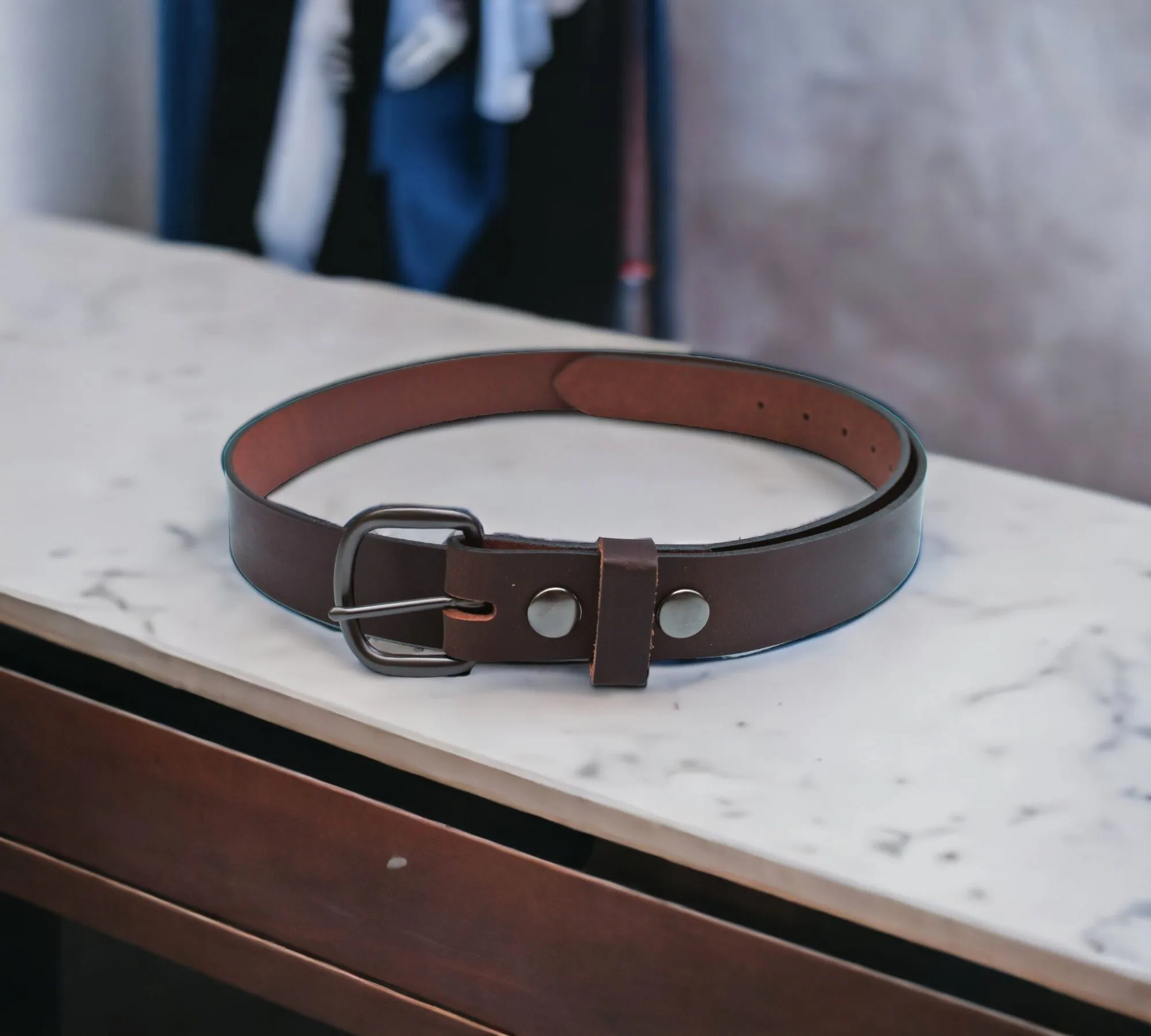 Handmade Men's Solid Leather Belts - 1 1/4 Inch, Sizes 50-58