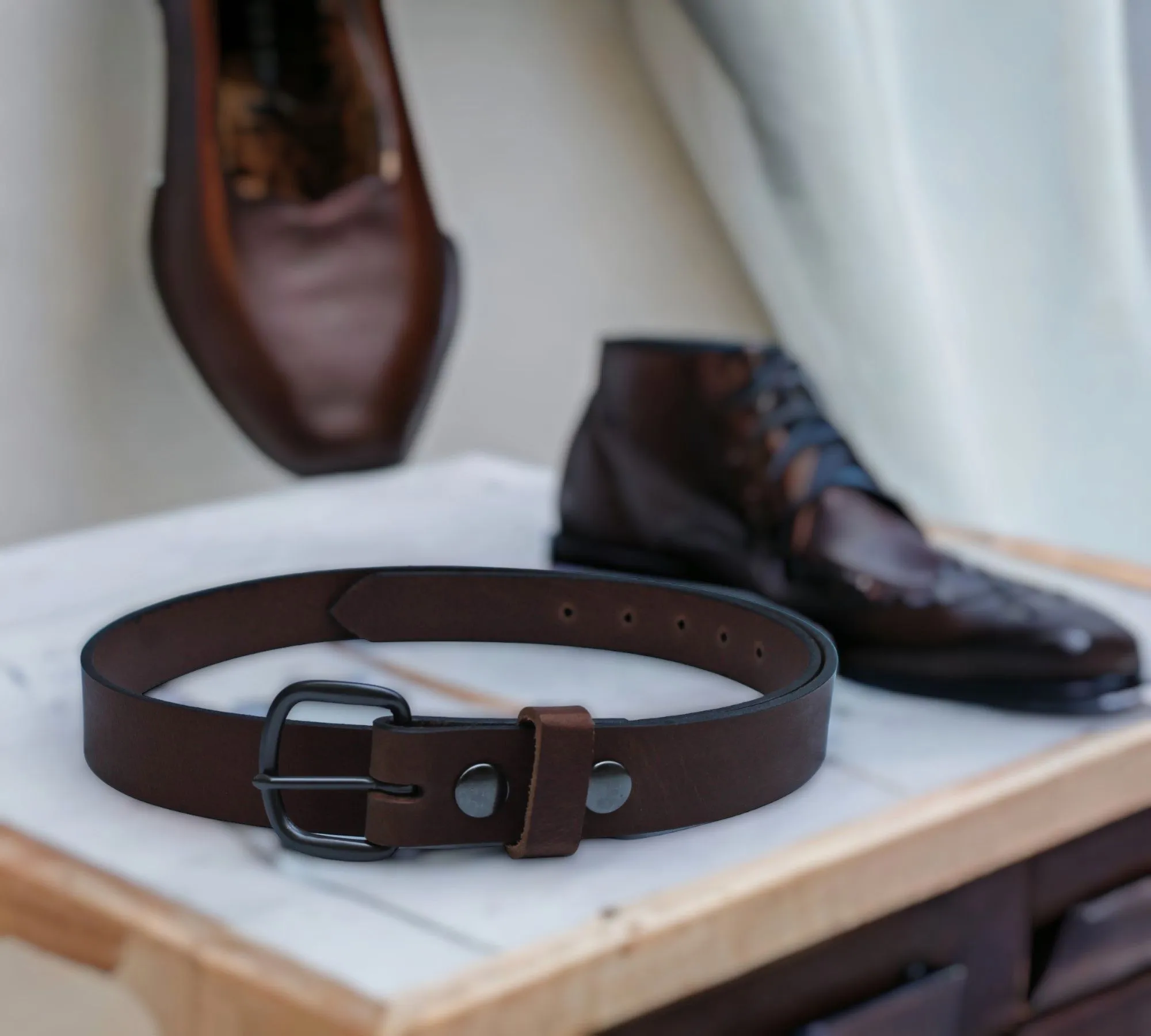 Handmade Men's Solid Leather Belts - 1 1/4 Inch, Sizes 50-58