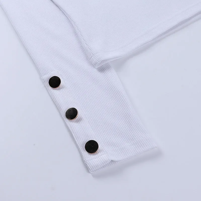High-collared Hollow-out Button Sleeve Knit Shirts