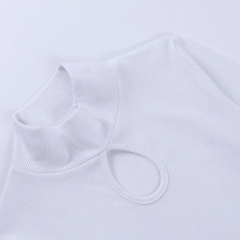 High-collared Hollow-out Button Sleeve Knit Shirts