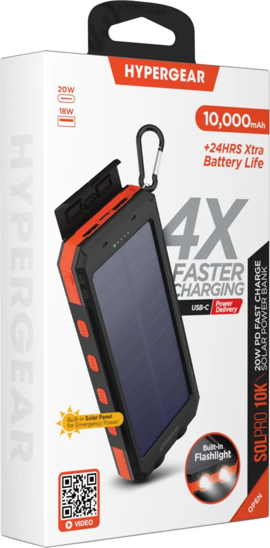 Hypergear 10000mAh SolPro 20W Solar Rugged IPX5 Power Bank w/ Compass   Flashlight