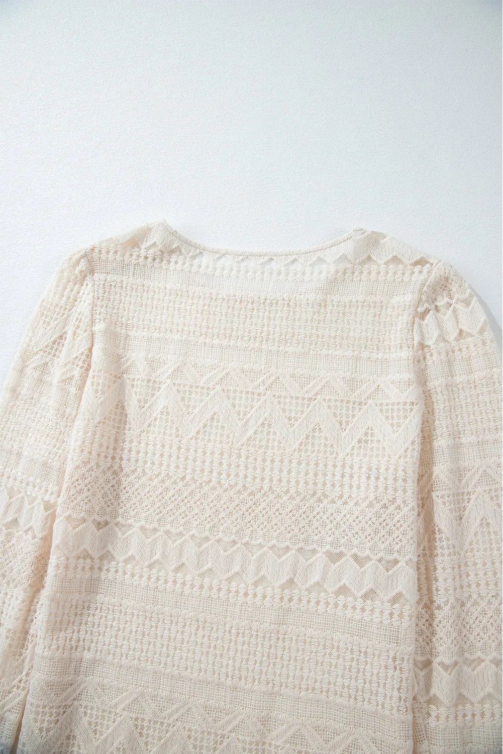 KaleaBoutique Geometric Lace Buttoned Decor Long Sleeve Blouse