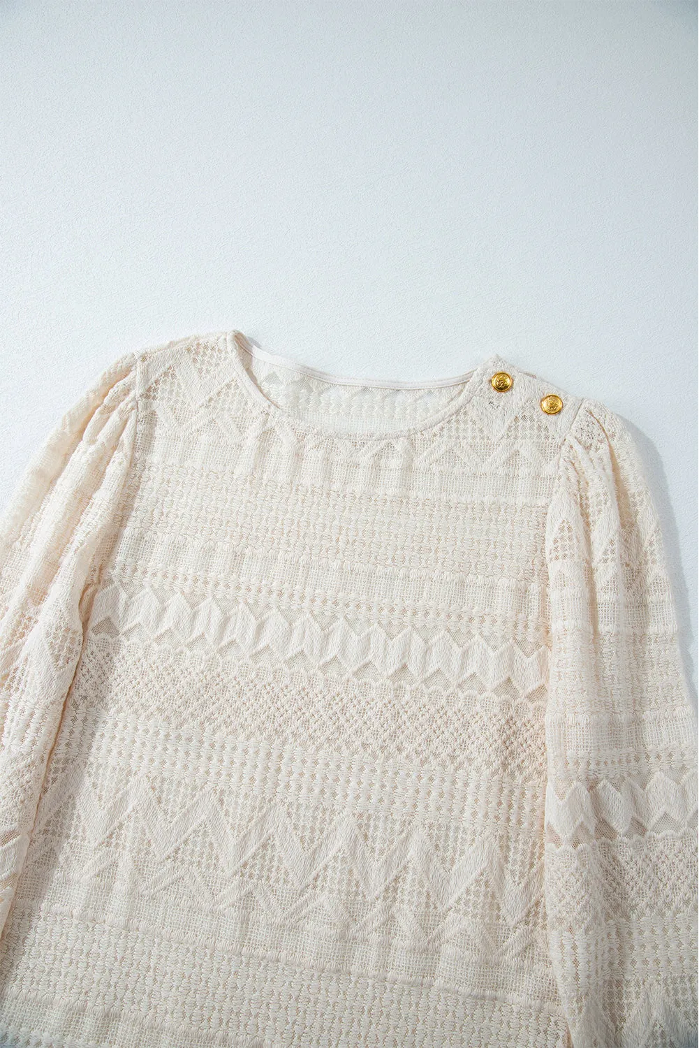 KaleaBoutique Geometric Lace Buttoned Decor Long Sleeve Blouse