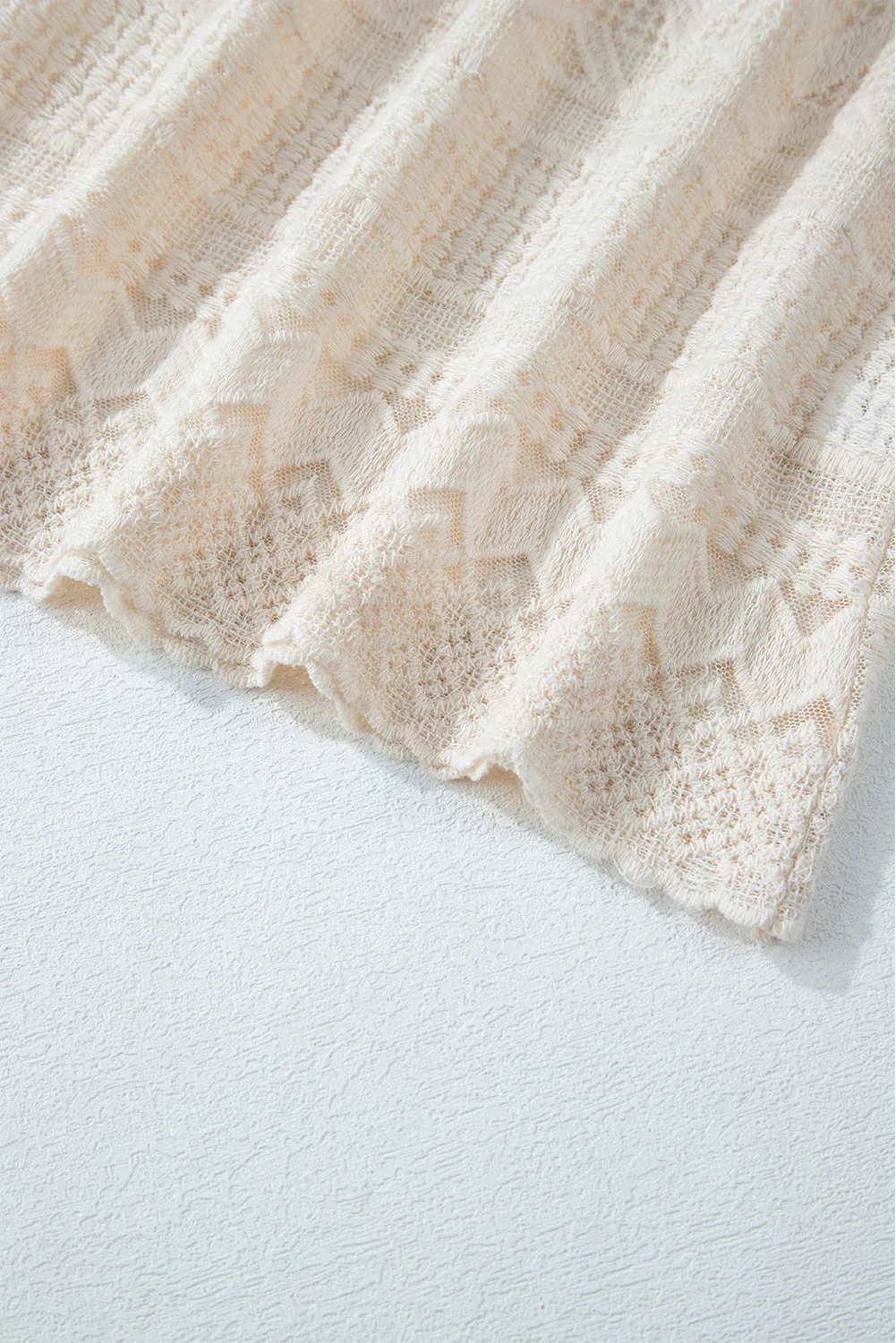 KaleaBoutique Geometric Lace Buttoned Decor Long Sleeve Blouse