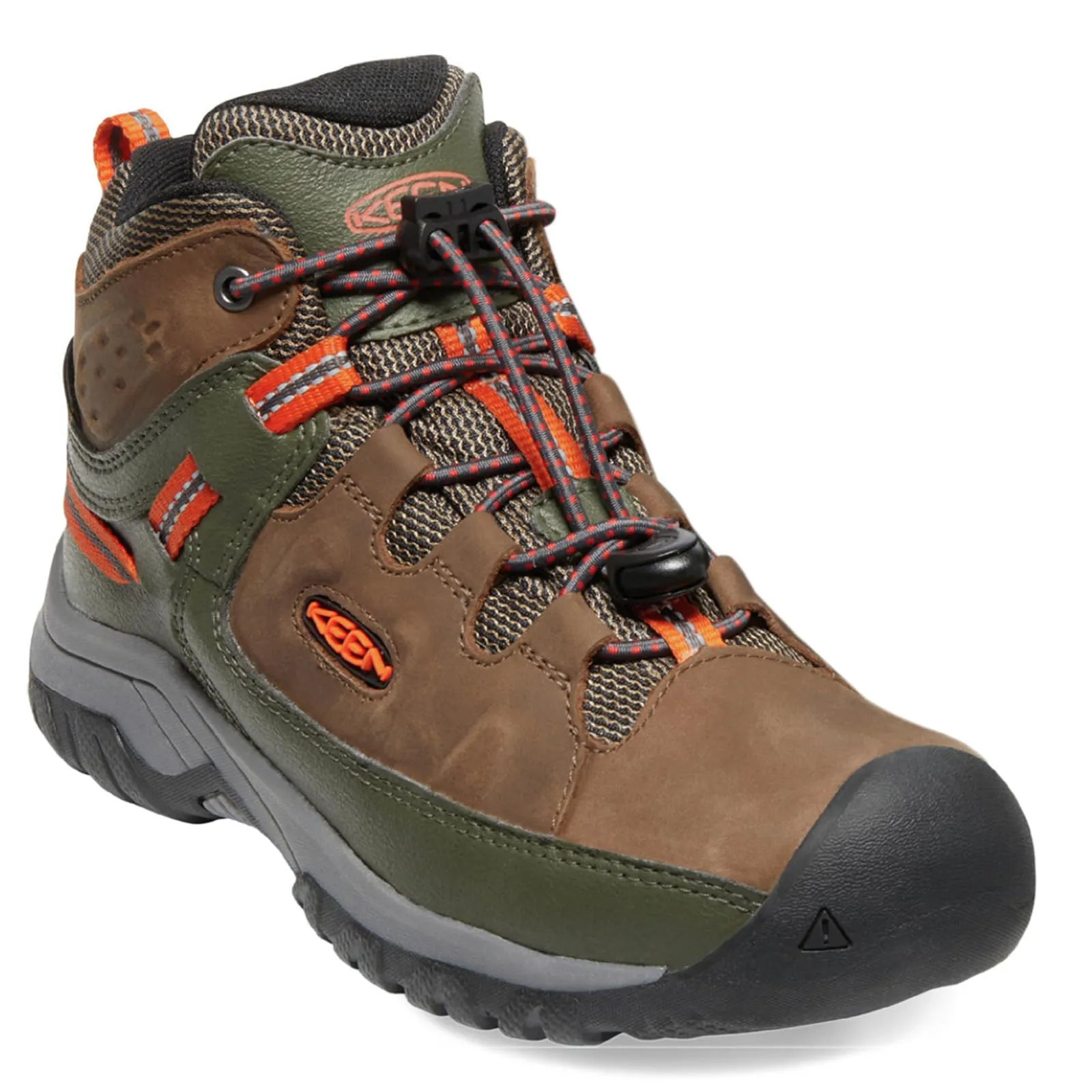KEEN Targhee Mid Height Waterproof Hiking Boots, Dark Earth/Forest Night, 5 US Unisex Big Kid