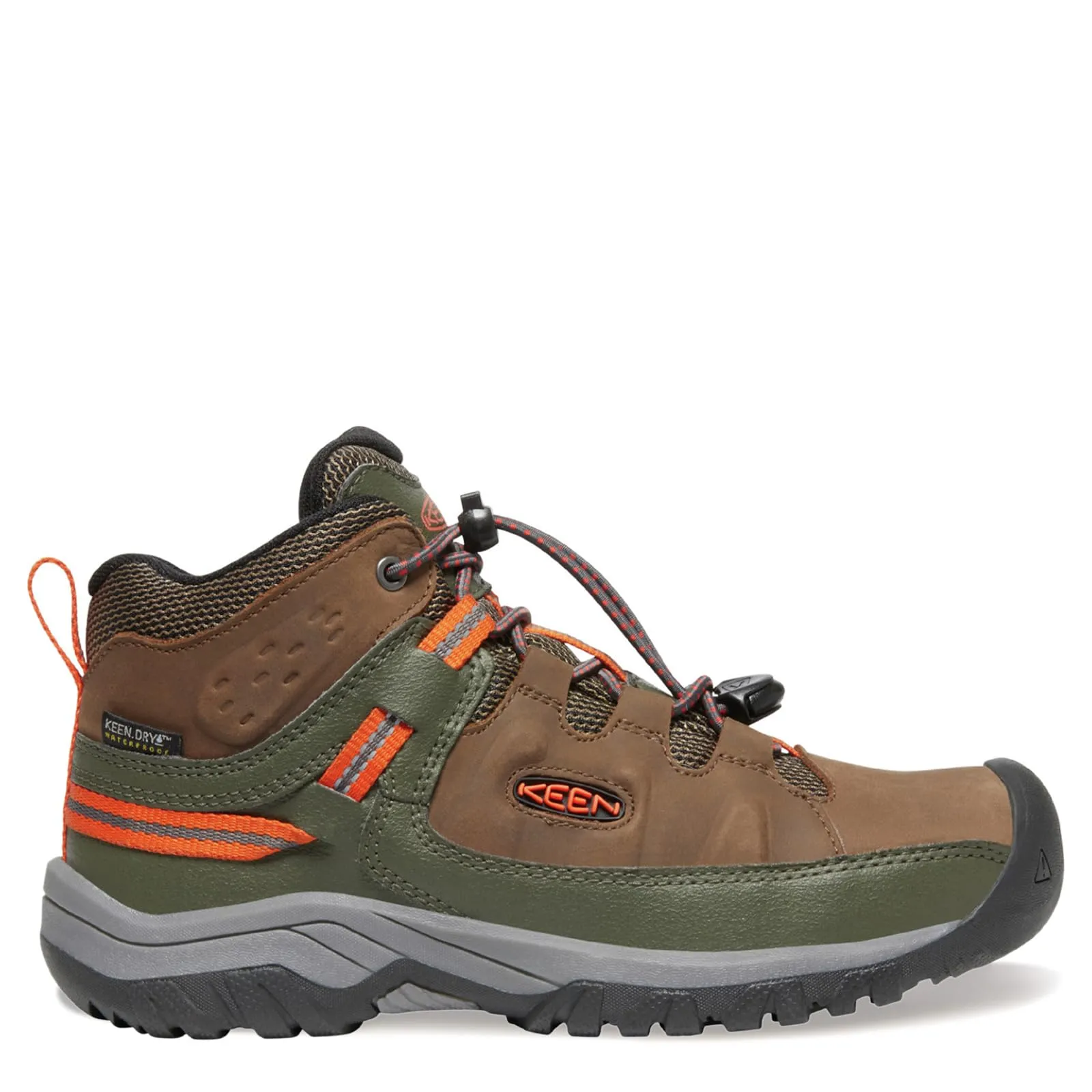 KEEN Targhee Mid Height Waterproof Hiking Boots, Dark Earth/Forest Night, 5 US Unisex Big Kid