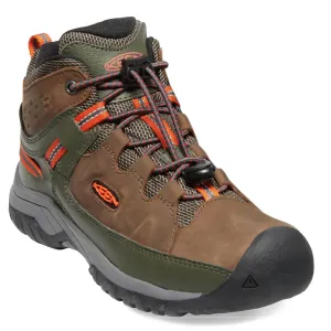 KEEN Targhee Mid Height Waterproof Hiking Boots, Dark Earth/Forest Night, 5 US Unisex Big Kid