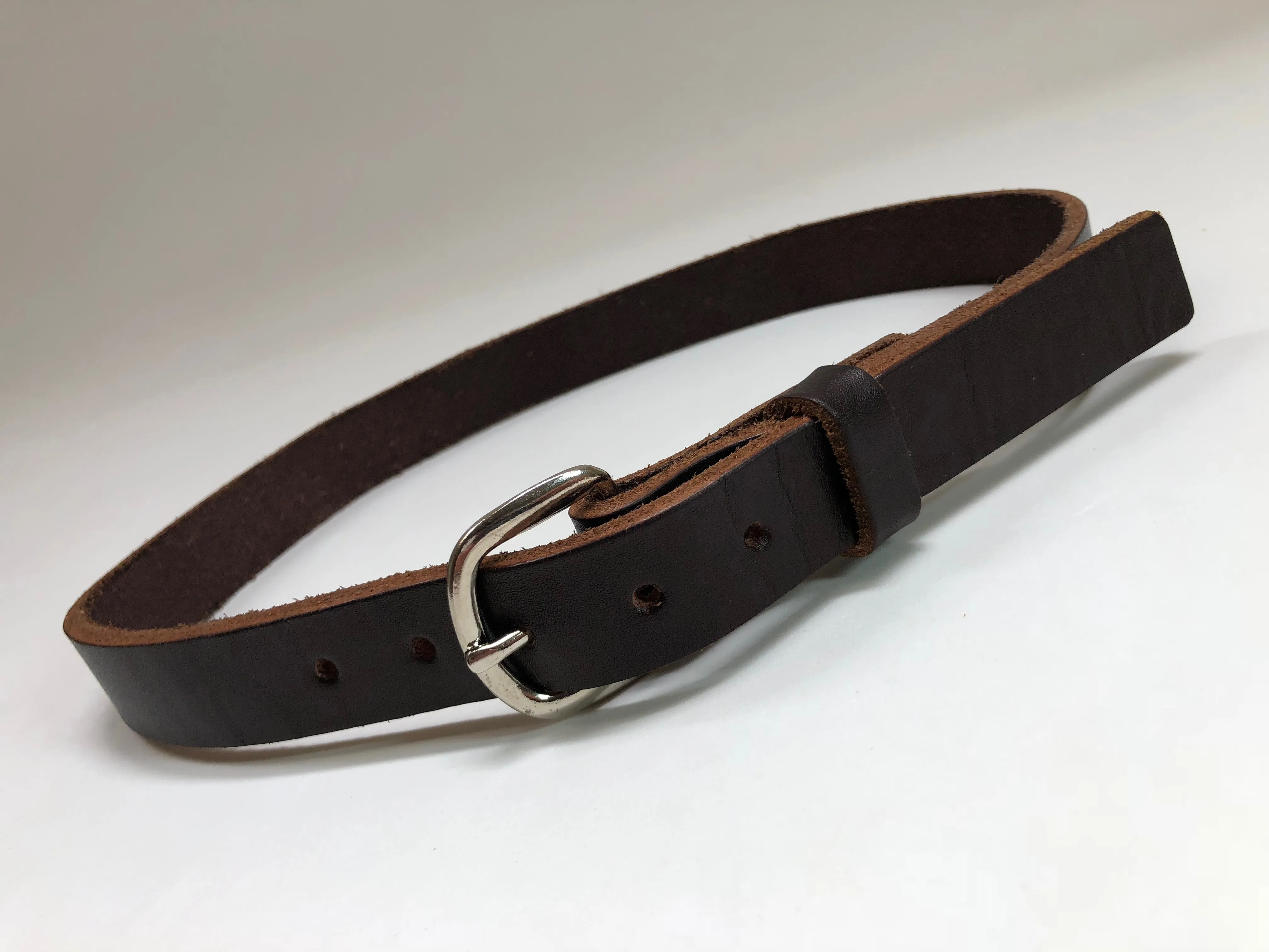 Kids Dark Brown Leather Belt with Smooth Silver Tone Buckle
