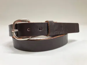 Kids Dark Brown Leather Belt with Smooth Silver Tone Buckle
