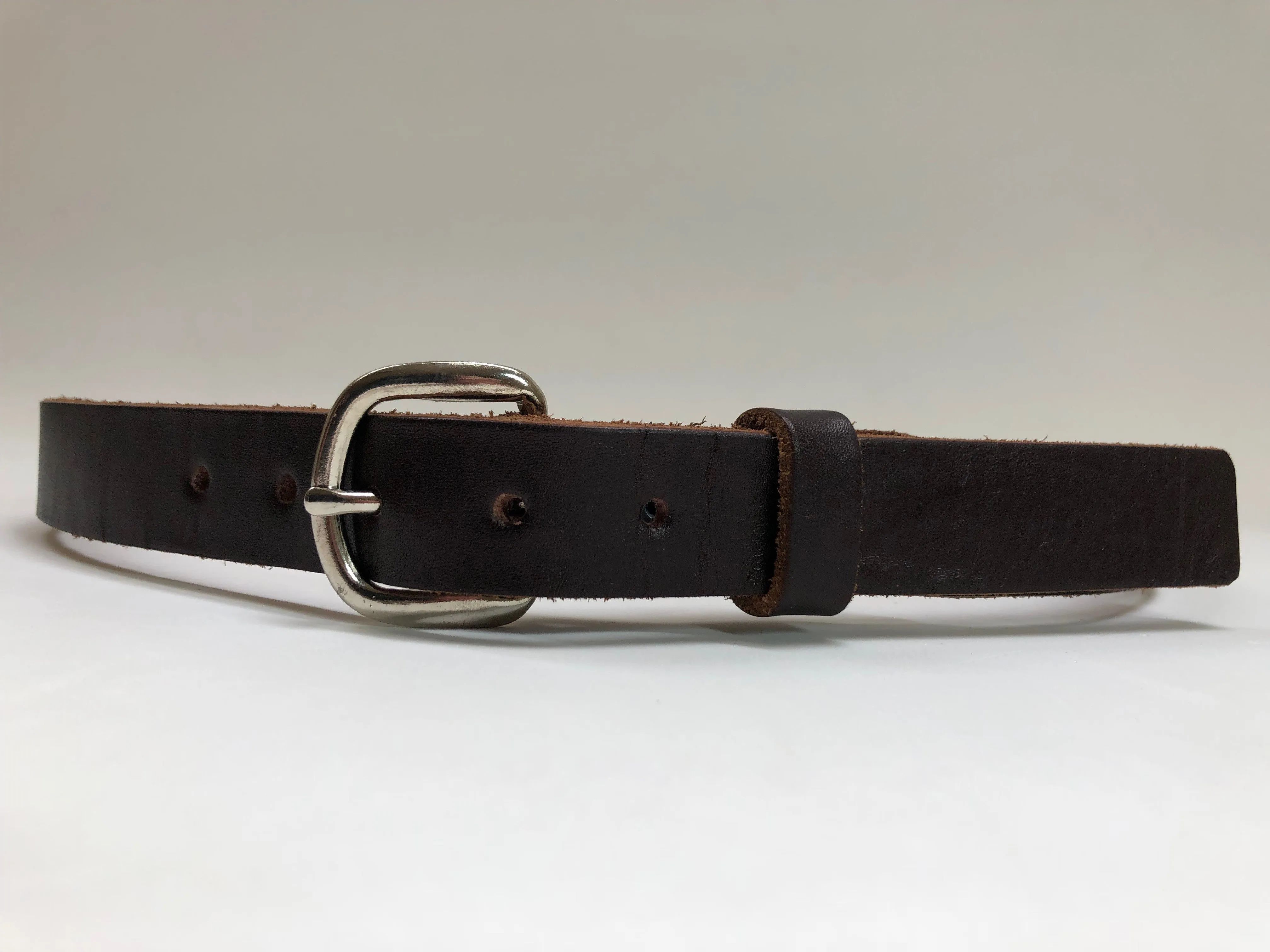 Kids Dark Brown Leather Belt with Smooth Silver Tone Buckle