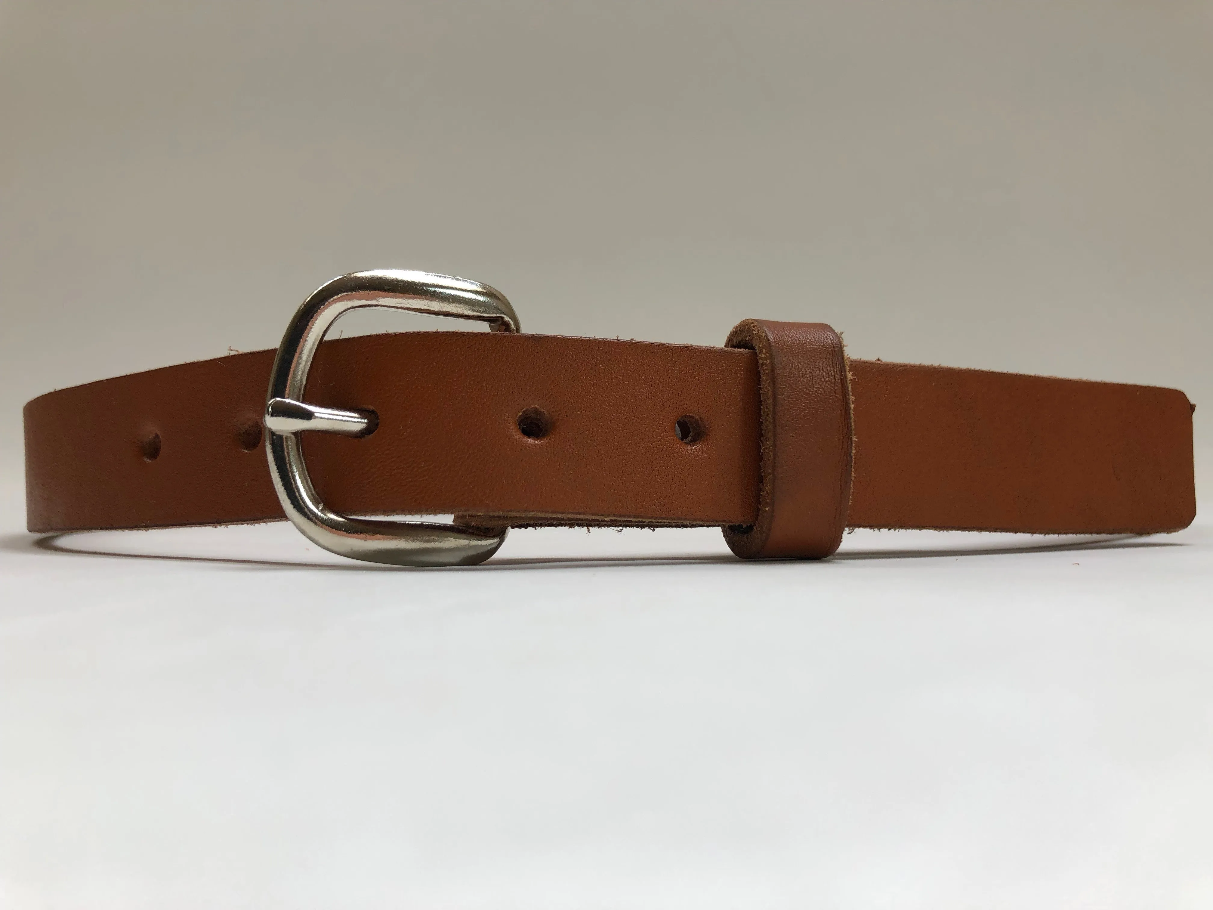 Kids Tan Leather Belt with Smooth Silver Tone Buckle