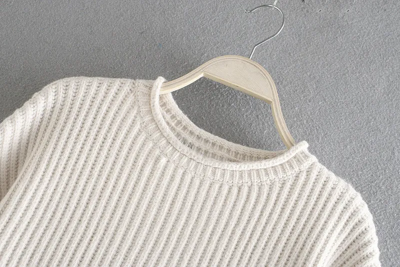 Knit Tassel Round Neck Irregular Hem Sweaters Blouses