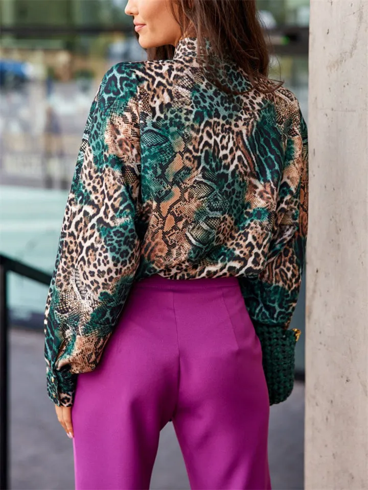 Ladies Chic Relaxed Print Comfortable Long Sleeve Blouse
