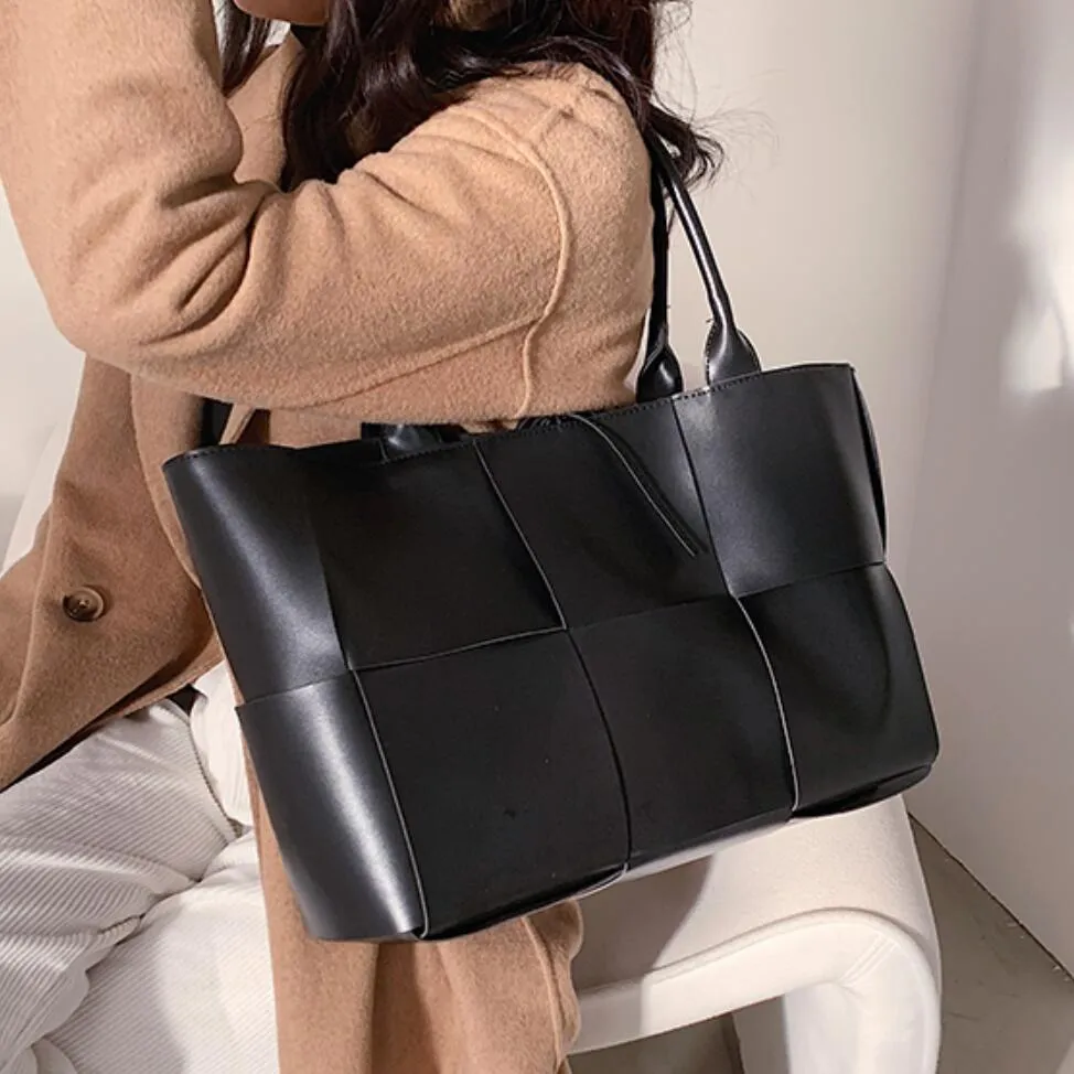 Large Weavy Tote High-quality PU Leather Handbag