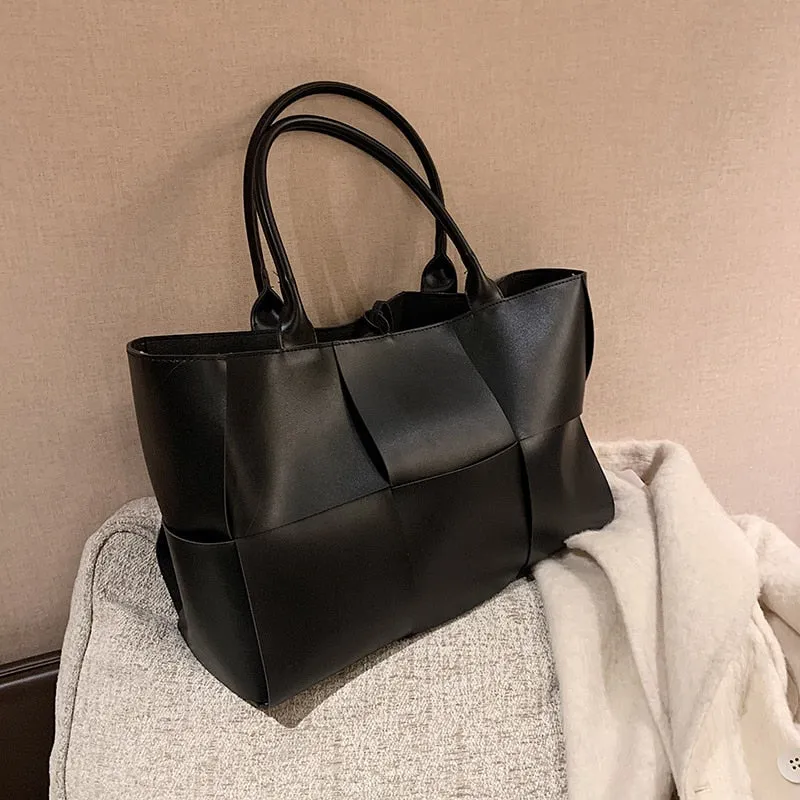Large Weavy Tote High-quality PU Leather Handbag