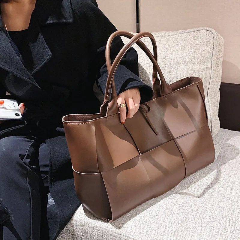 Large Weavy Tote High-quality PU Leather Handbag