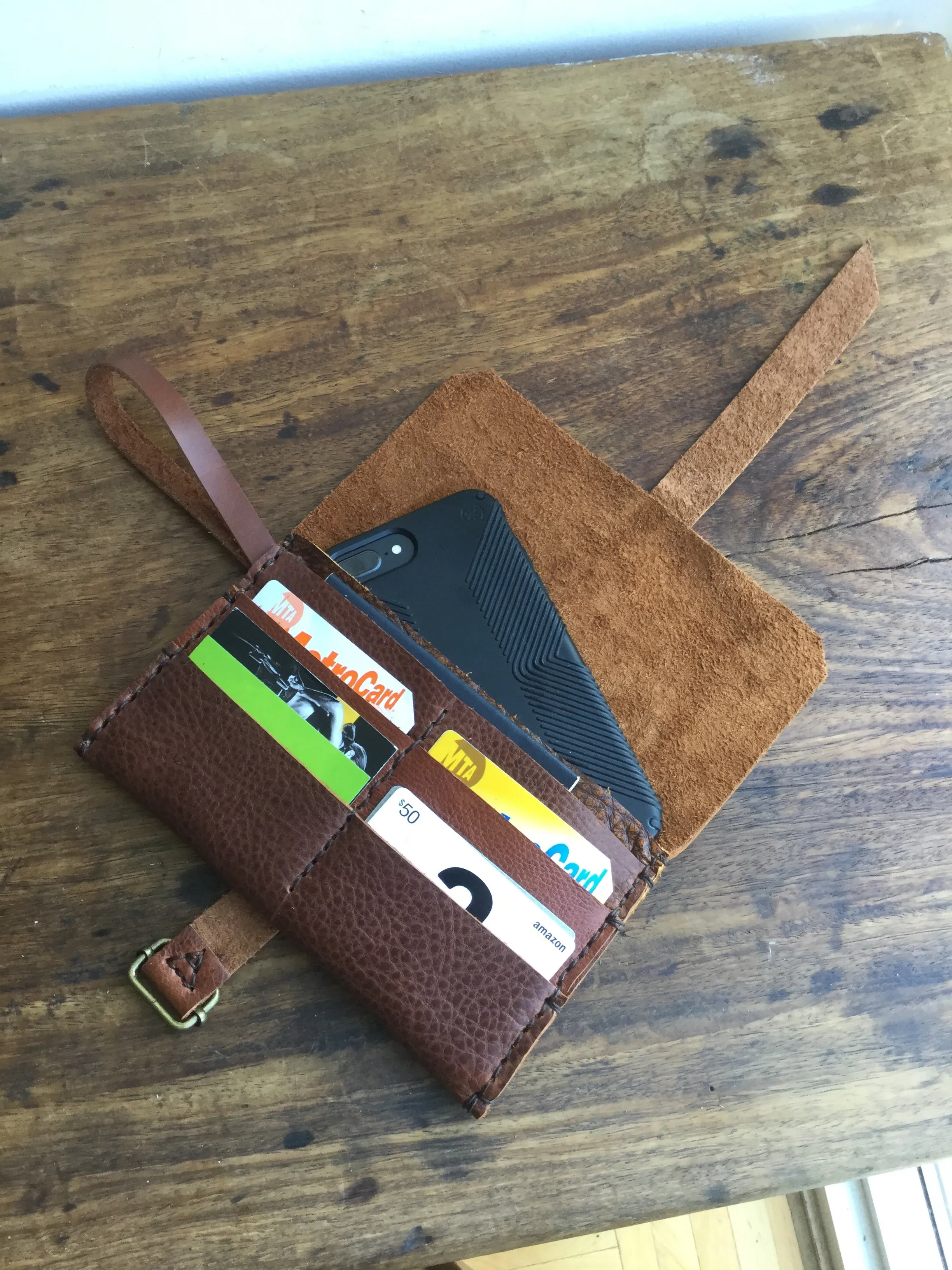 Leather Clutch Wallet / 6 Pocket iPhone Case / Leather Clutch Purse