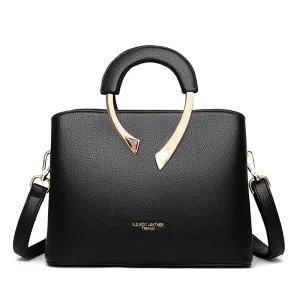 Leather Metal Handle Luxury Handbag Women