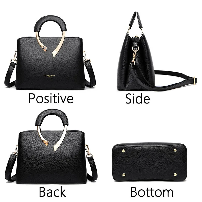Leather Metal Handle Luxury Handbag Women