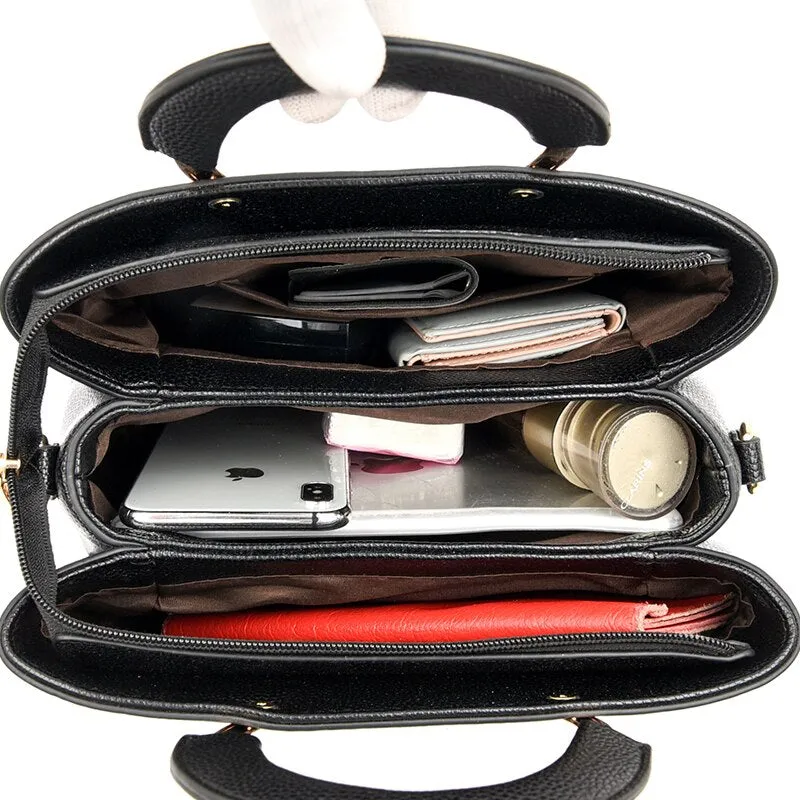 Leather Metal Handle Luxury Handbag Women