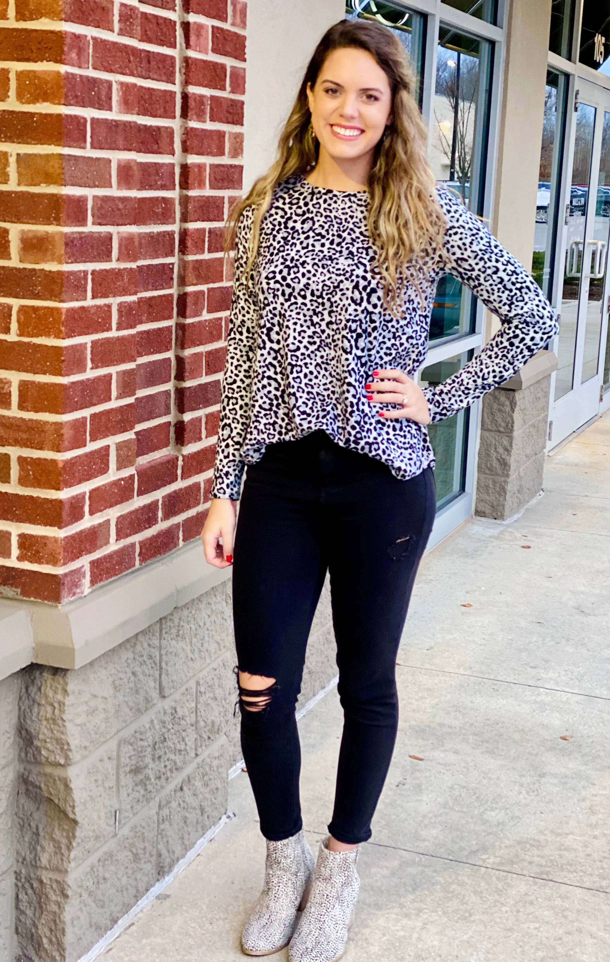 leopard long sleeve - grey