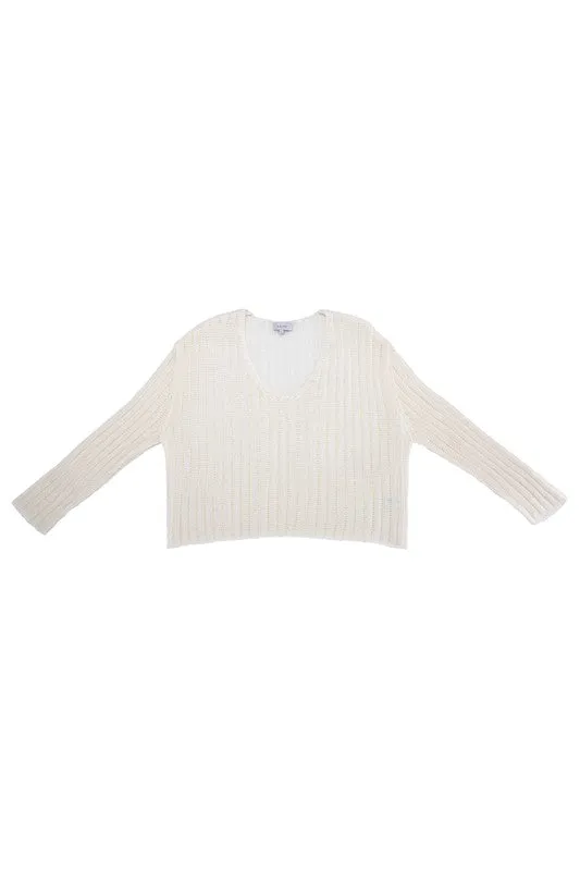 Lilou Variegated rib V neck sweater
