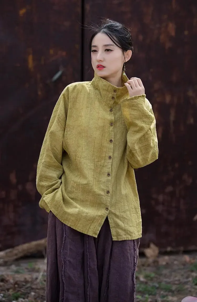 Linen Blouse for Women Elegant Linen Turtleneck Cardigan Blouse