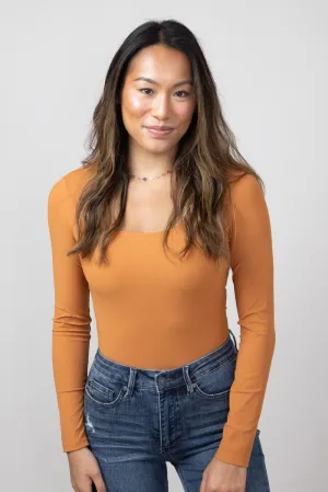 Long Sleeve Bodysuit for Women in Camel | UT3067-CAMEL