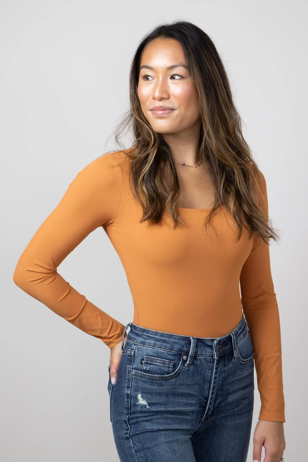 Long Sleeve Bodysuit for Women in Camel | UT3067-CAMEL