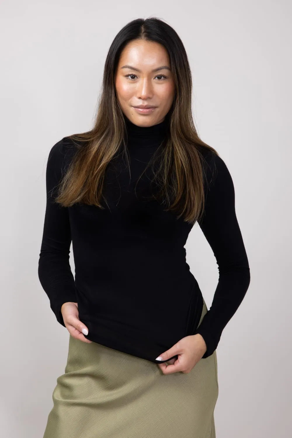 Long Sleeve Turtleneck Top for Women in Black | T10073-BLACK
