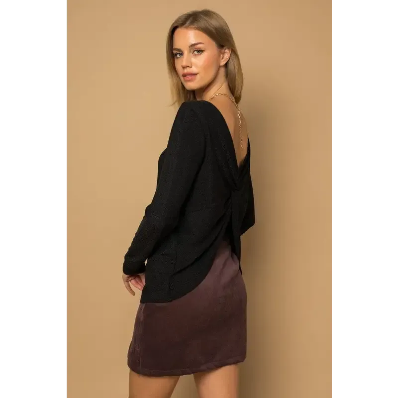 Long Sleeve Twisted Back Glitter Top