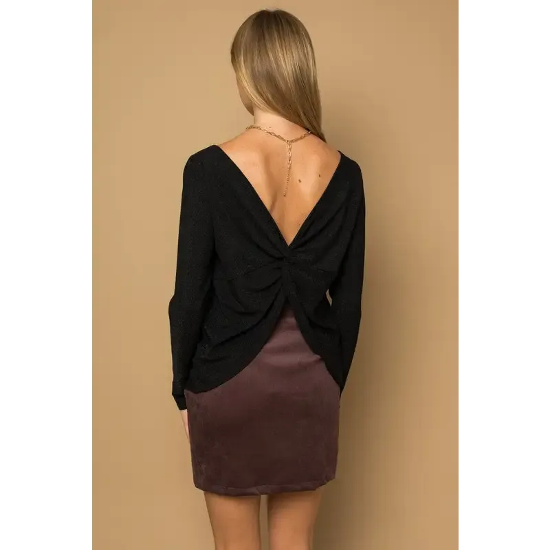 Long Sleeve Twisted Back Glitter Top