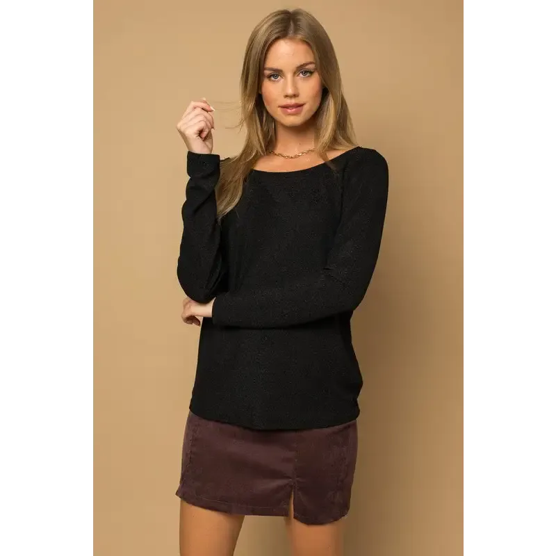 Long Sleeve Twisted Back Glitter Top