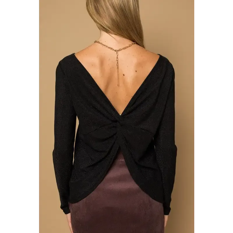 Long Sleeve Twisted Back Glitter Top