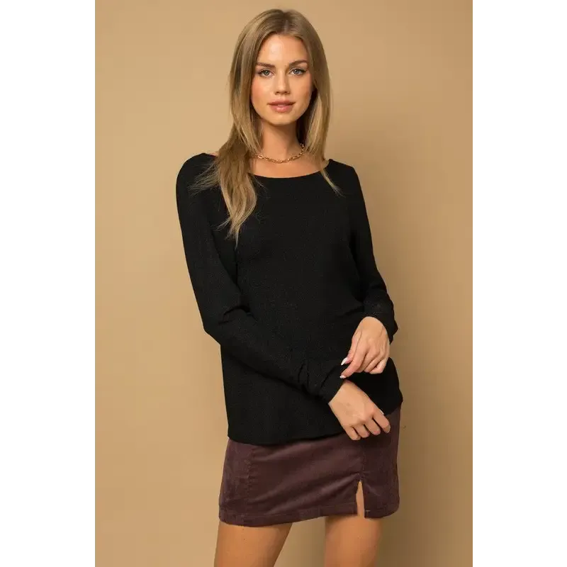 Long Sleeve Twisted Back Glitter Top