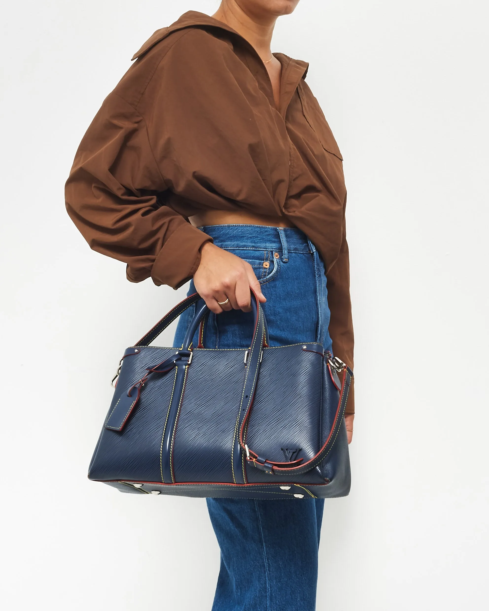 Louis Vuitton Navy Blue Epi Leather & Red Trim Souffot MM Bag