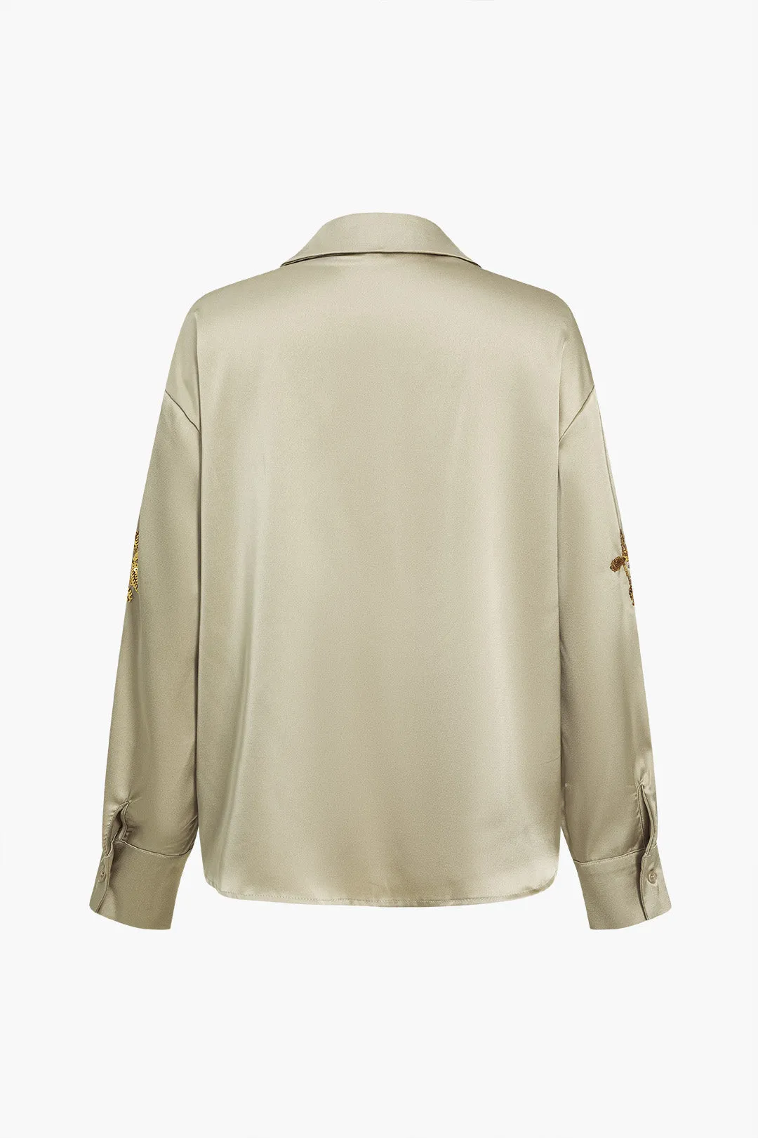 Mabel - Stylish Slit Design Woman's Sequin Long Sleeve Shirt