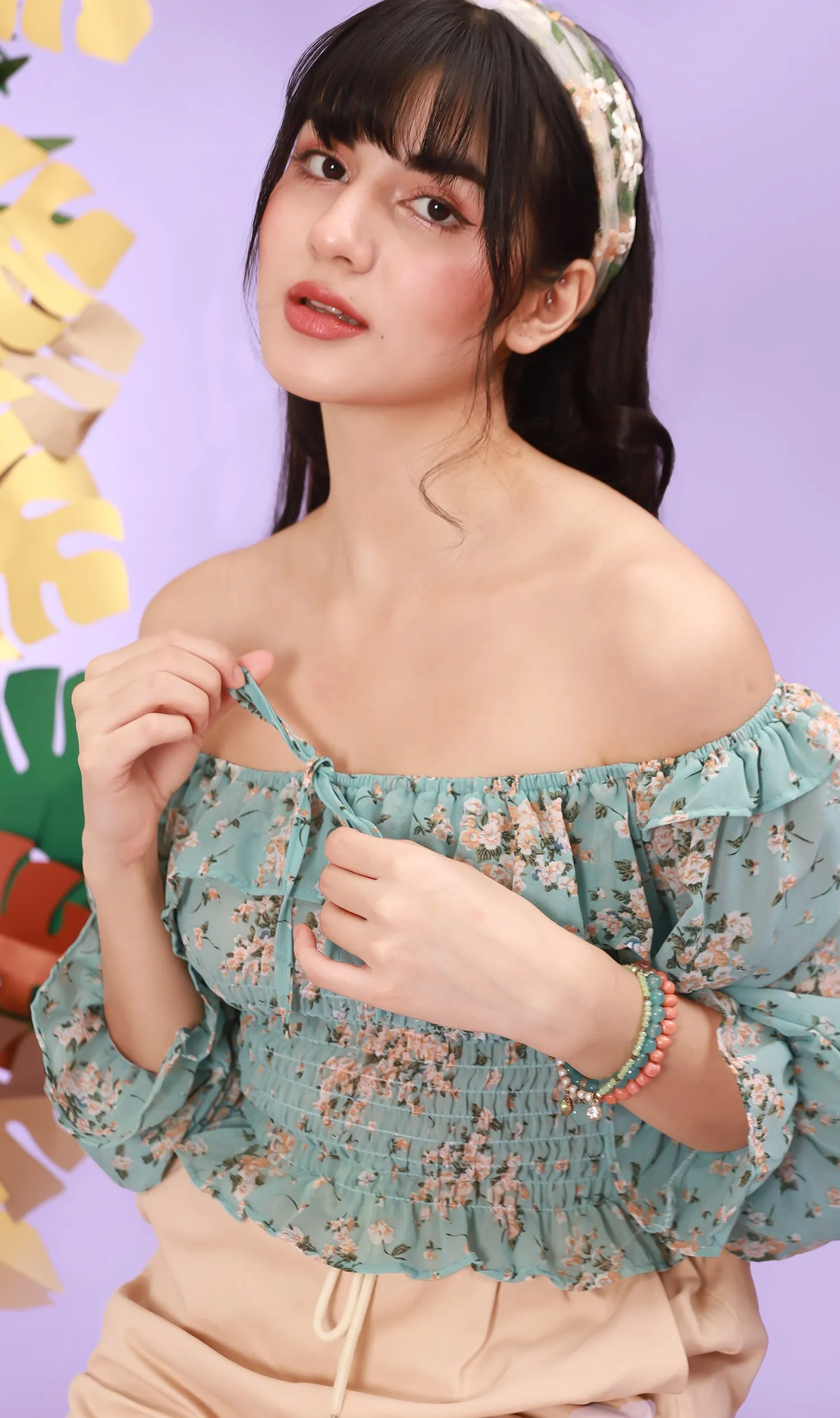 MARINA Long-Sleeve Frill Top (Pale Turquoise)
