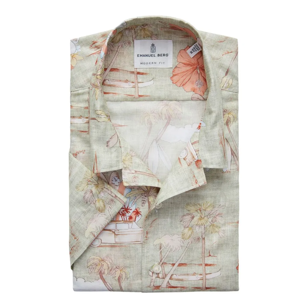 MAUI ISLAND PRINT SHORT SLEEVE SHIRT - BRIGHT GREEN
