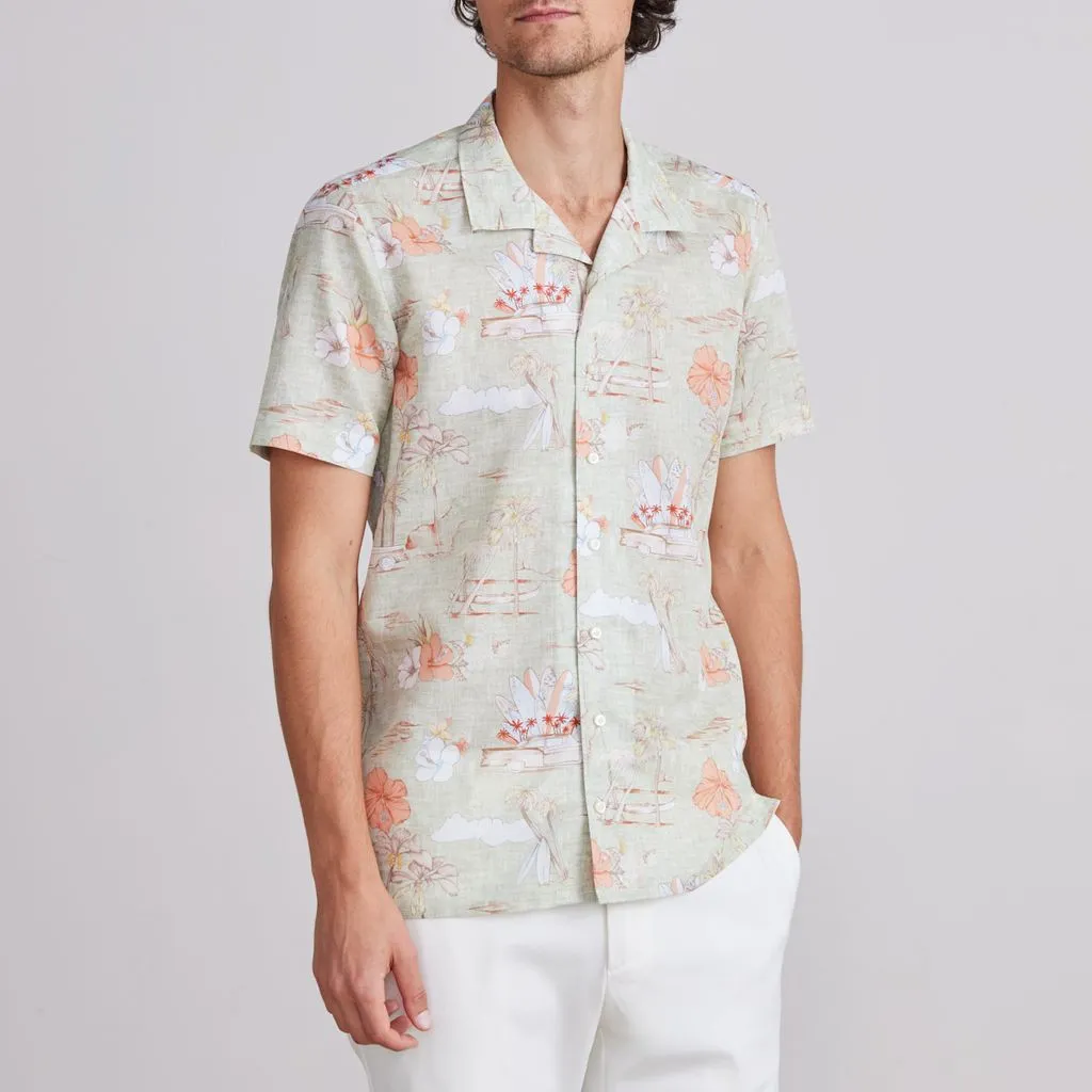 MAUI ISLAND PRINT SHORT SLEEVE SHIRT - BRIGHT GREEN