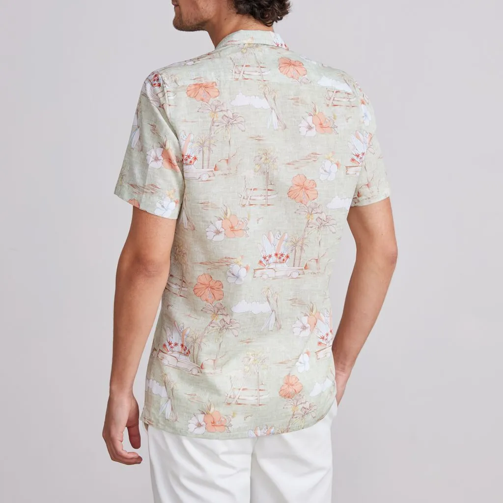 MAUI ISLAND PRINT SHORT SLEEVE SHIRT - BRIGHT GREEN