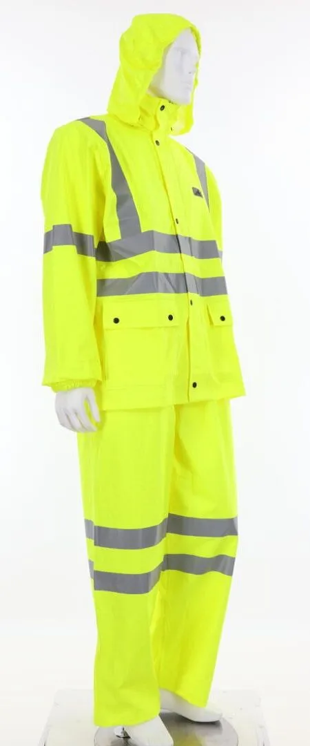 MCR Safety Luminator 5182 ANSI 107 Type R Class 3, 2 Piece Reflective Rain Suit with Attached Drawstring Hood, Hi Vis Lime, 1 Each