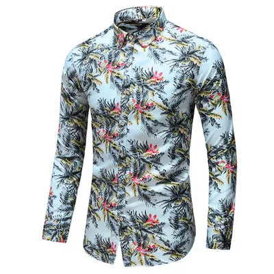 Men Casual Fashion Personality Print Long Sleeve Dressing Shirt