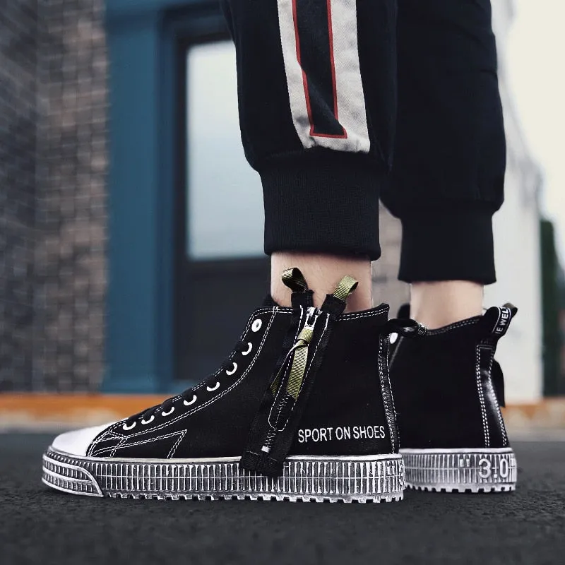 Men Casual Shoes All Black High Top Canvas Shoes Male All Match Retro Fashion Breathable Sneakers Men Tenis Masculino Adulto