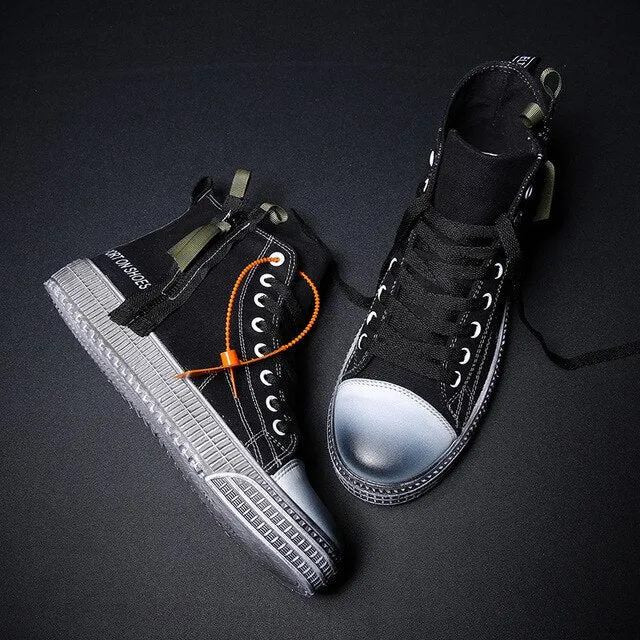 Men Casual Shoes All Black High Top Canvas Shoes Male All Match Retro Fashion Breathable Sneakers Men Tenis Masculino Adulto