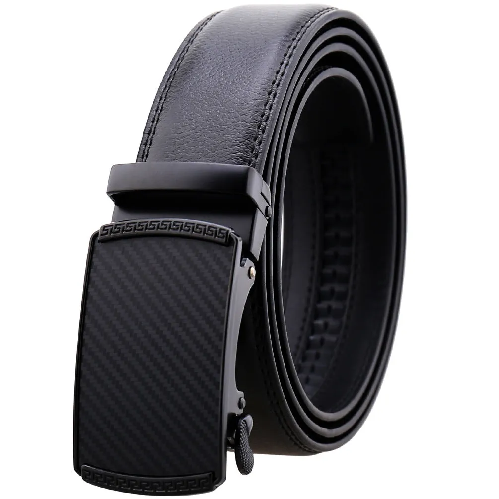 Mens Adjustable Ratchet Slide Buckle Belt - Genuine Leather Automatic Belt with No Holes