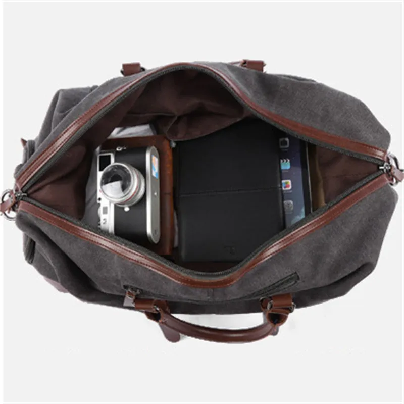 Men's Grey Retro Canvas Removable Travel Handbags