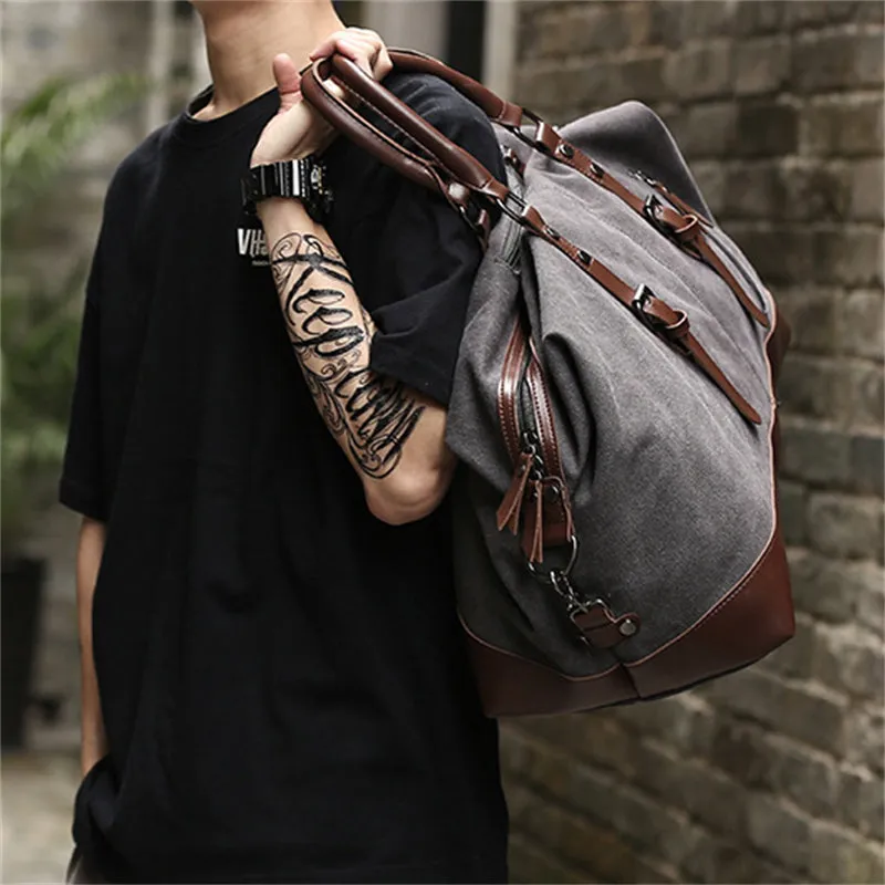 Men's Grey Retro Canvas Removable Travel Handbags
